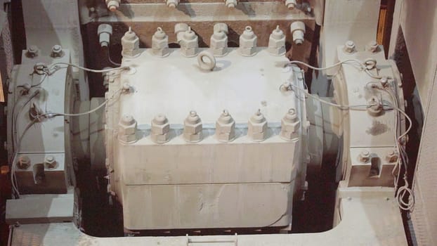 A comprehensive and detailed view of the intricate components and connections of complex industrial machinery. Stock Clip