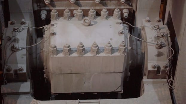A close up of intricate industrial machinery, showcasing mechanical parts and advanced engineering design. Stock Clip