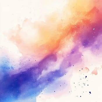 A vibrant blend of orange, blue, and purple colors forms an abstract watercolor design, evoking a serene and cosmic atmosphere perfect for artistic inspiration.