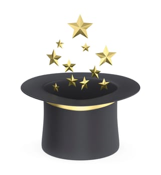 Golden stars rising from the magicians top hat