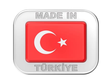 Made in Turkiye, silver badge with the Turkish flag