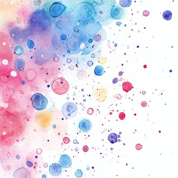 A vibrant design features soft watercolor bubbles in various colors, including pink, blue, and purple. The delicate gradient and scattered circles evoke a sense of creativity and calm.