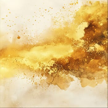 Swirls and splashes of golden yellow and brown create a lively abstract artwork, capturing a sense of movement and warmth against a light backdrop.