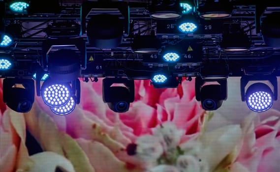 Beautiful retro pink, white, and green floral pattern background accented by dynamic stage lighting, perfect for adding a touch of nostalgia and elegance to any setting