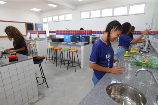 pilao arcado, bahia, brazil - november 13, 2024: students from a public school in the state of Bahia are seen in a science lab