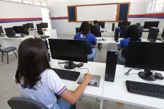 pilao arcado, bahia, brazil - november 13, 2024: students from a public school in the state of Bahia are seen in a computer lab.