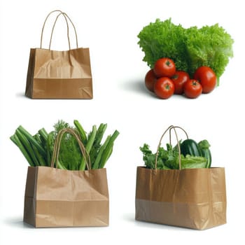 Vegetables and fresh herbs in paper bags. High quality photo