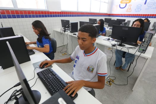 pilao arcado, bahia, brazil - november 13, 2024: students from a public school in the state of Bahia are seen in a computer lab.