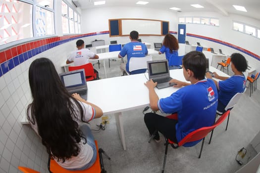 pilao arcado, bahia, brazil - november 13, 2024: students from a public school in the state of Bahia are seen in a computer lab.