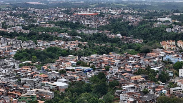 salvador, bahia, brazil - october 16, 2024: Aerial view of housing in a favela community in the city of Salvador.