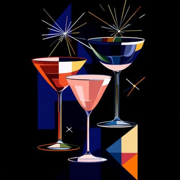 Glasses of cocktails on a dark background. High quality photo