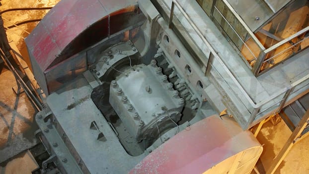 Aerial view of a large industrial machine highlighting its complex components and engineering design. Stock Clip