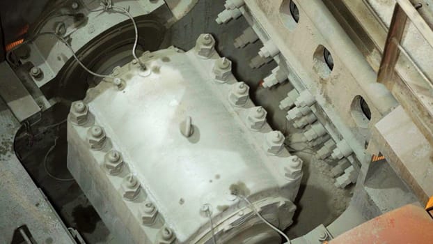 A detailed view of an intricate industrial machinery component showcasing exceptional engineering precision. Stock Clip