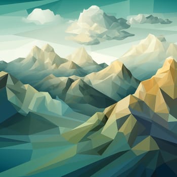 Mountain tops in blue, green and yellow tones. High quality photo