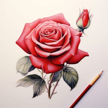 Striking close up of blooming red rose with rich texture and vivid color. Perfect for botanical illustrations, floral art, wedding themes, and romantic projects. Captures essence of romance and grace