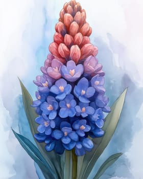 Watercolor, colorful hyacinth flower on a light background. Selective focus.