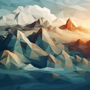 Mountain tops in blue, green and yellow tones. High quality photo