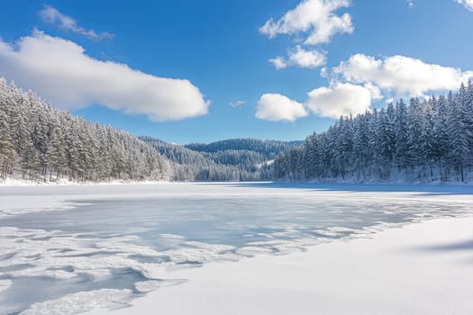 Mountain lake in early spring, thaw, drifting ice. High quality photo