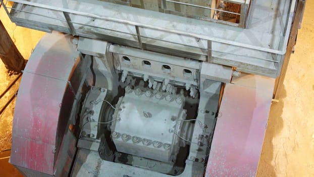 An aerial view provides an impressive perspective of industrial machinery, highlighting engine and component details. Stock Clip