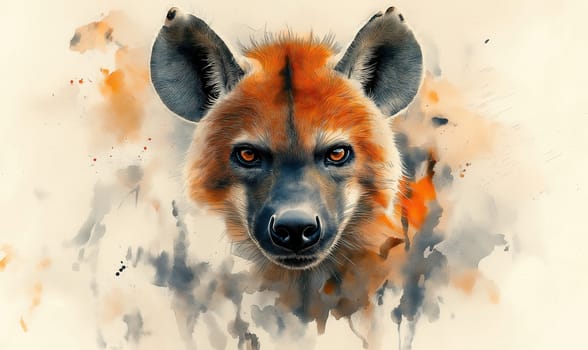 A watercolor painting of an African hyena against a light background. Selective focus.