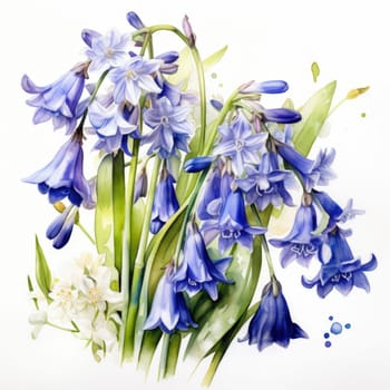 Vibrant watercolor illustration of purple flowers in bloom, showcasing intricate details and soft hues. Perfect for nature lovers, botanical themes, and artistic projects seeking colorful elegance