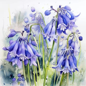 Vibrant watercolor illustration of purple flowers in bloom, showcasing intricate details and soft hues. Perfect for nature lovers, botanical themes, and artistic projects seeking colorful elegance