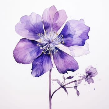 Elegant watercolor illustration of purple flowers with delicate petals and soft green stems. Ideal for floral designs, artistic projects, and decor seeking a touch of natural beauty