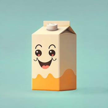 A cartoon milk carton with a smiling face on it. The cartoon face is smiling and has a happy expression