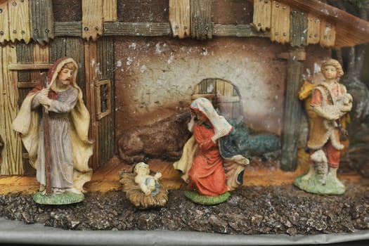 Christmas creche with Joseph Mary and small Jesus