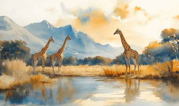 illustration of an African savannah on a sunny day. Selective focus.