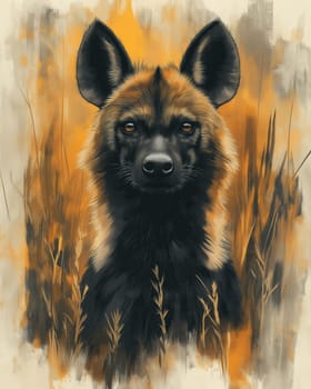 A watercolor painting of an African hyena against a light background. Selective focus.