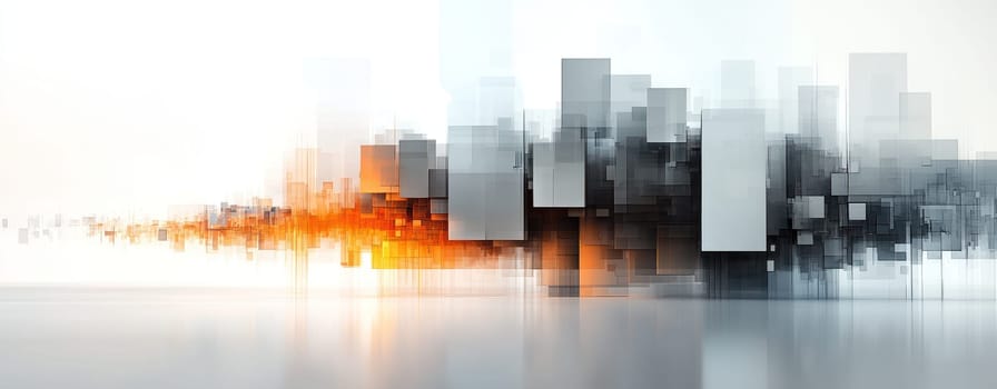Artistic cityscape with metallic tones and abstract shapes, evoking modernity.