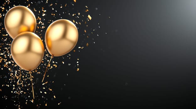 Golden balloons with confetti create festive atmosphere for celebrations.