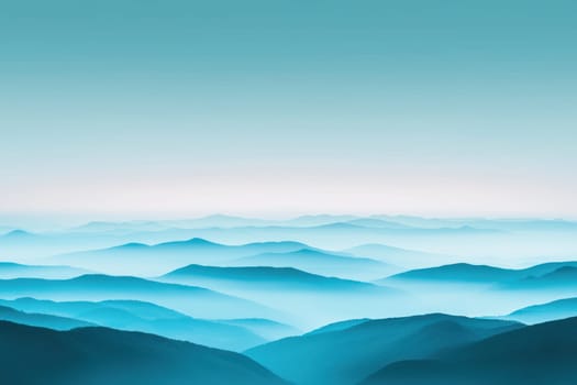 Serene blue mountains under foggy sky create tranquil atmosphere.
