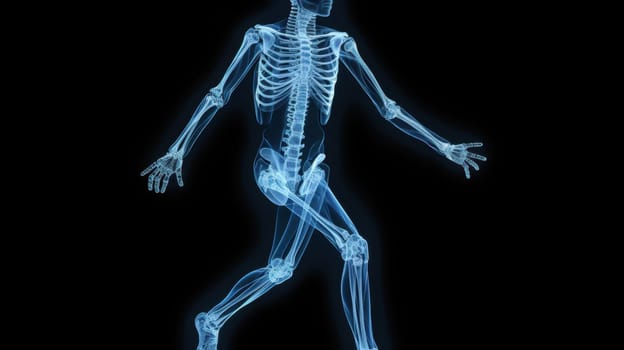Detailed Full Body X-ray Image of a Walking Person for Medical and Educational Purposes.