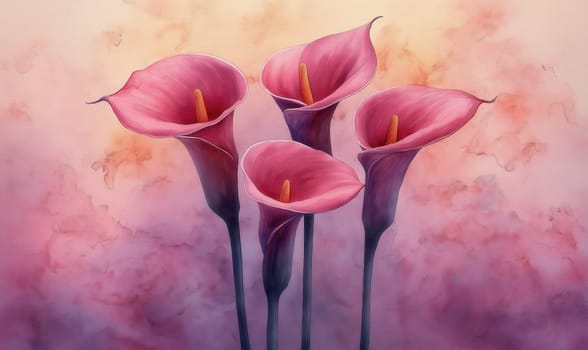 Delicate calla lily flowers on a light background, in vintage style. Selective focus..