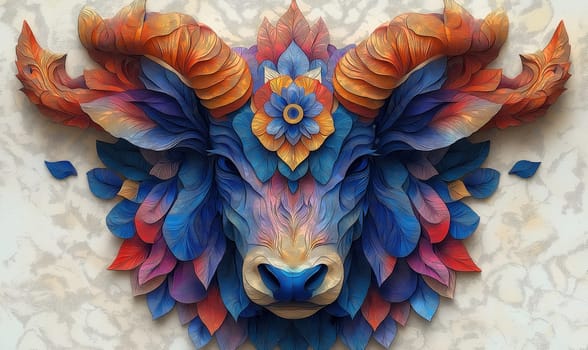 Multicolored buffalo on a white background. Selective focus.