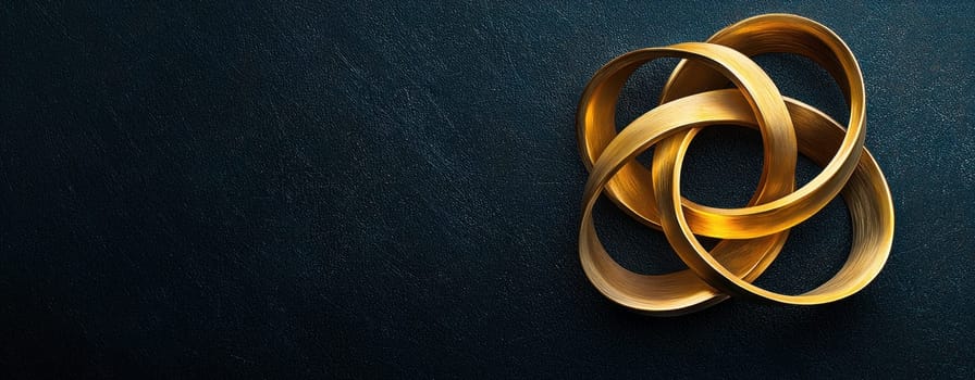 Interconnected golden rings on dark background create striking visual.