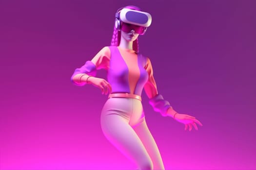 woman background art smart virtual gadget neon technology innovation glasses digital science cyber purple reality lifestyle sport blue vr game three-dimensional. Generative AI.