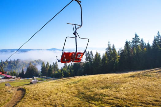 cable car, beautiful views in the autumn of Pilipets-Ukraine.