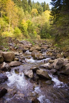 very beautiful autumn panoramas of the Carpathians Ukraine-lake, forest.