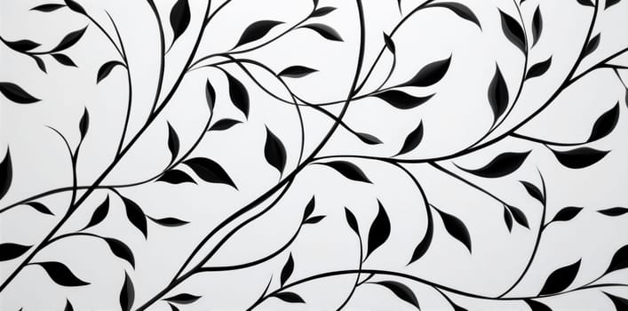 victorian flower pattern leaf floral curve swirl illustration art ornate decorative design silk decoration plant wallpaper white background silhouette black. Generative AI.