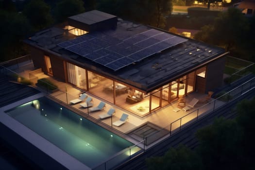 design energy solar panel sun architecture property modern grass residential house future garden eco home roof technology power luxury auto. Generative AI.