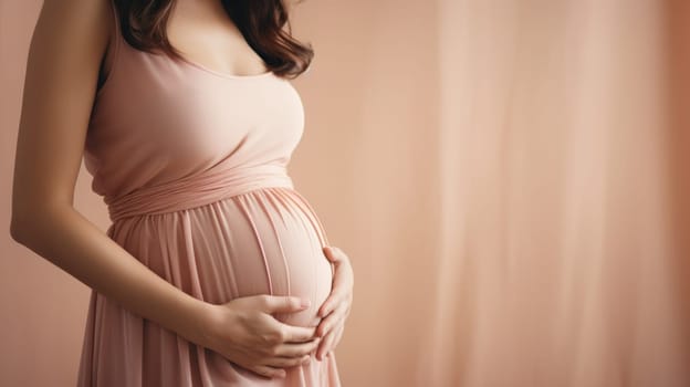 woman pregnant expecting maternity pink dress mom, ai