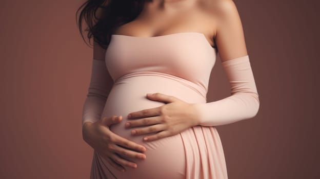 woman pregnant expecting maternity pink dress mom, ai