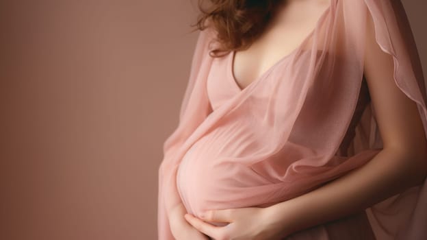 woman pregnant expecting maternity pink dress mom, ai