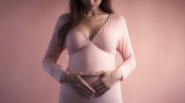 woman pregnant expecting maternity pink dress mom, ai