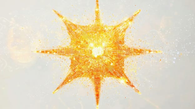 Orange star made of circuits is shining with data transferring, suggesting technological innovation and futuristic design