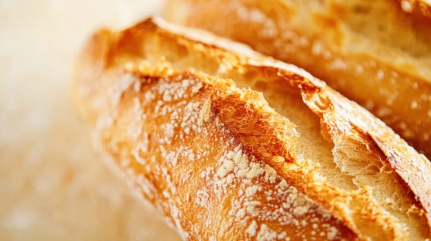 Freshly baked french baguette highlighting its crust, texture, and golden color