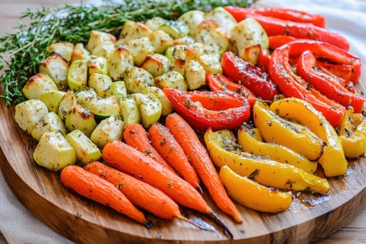 Delicious and healthy roasted vegetables seasoned with fresh herbs, creating a colorful and flavorful dish